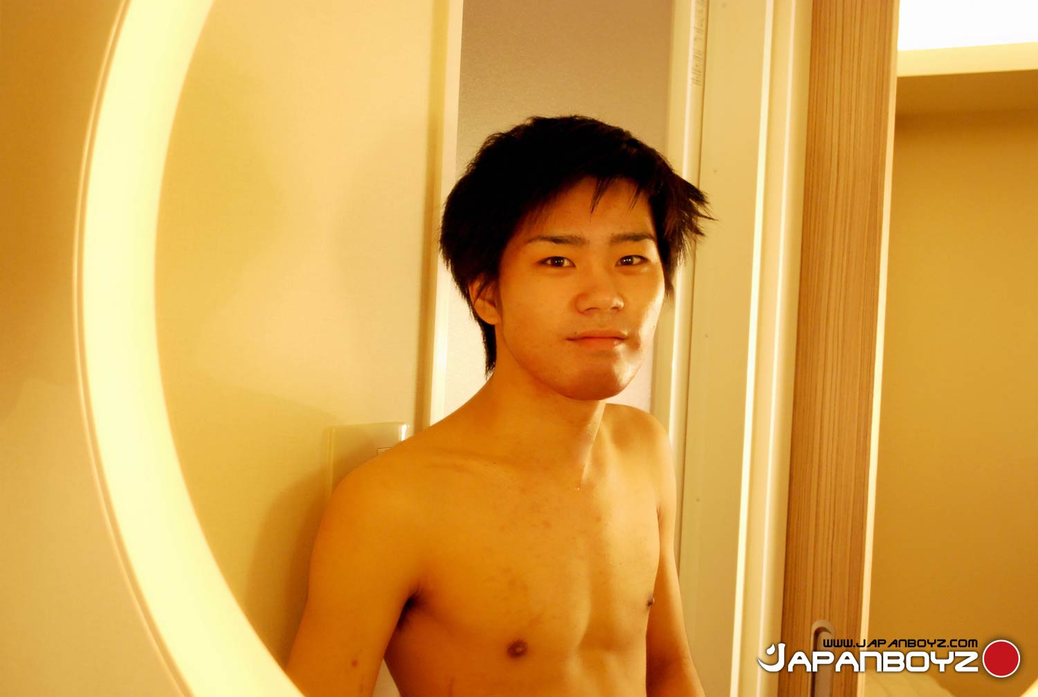 20 year old Japanese twink in the shower with his already hard dick